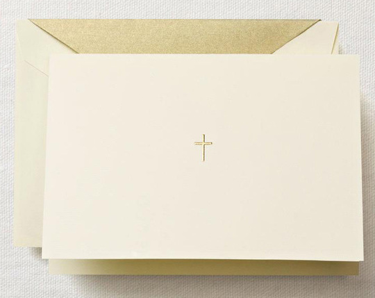 Gold Cross Boxed Folded Note Cards - Hand Engraved